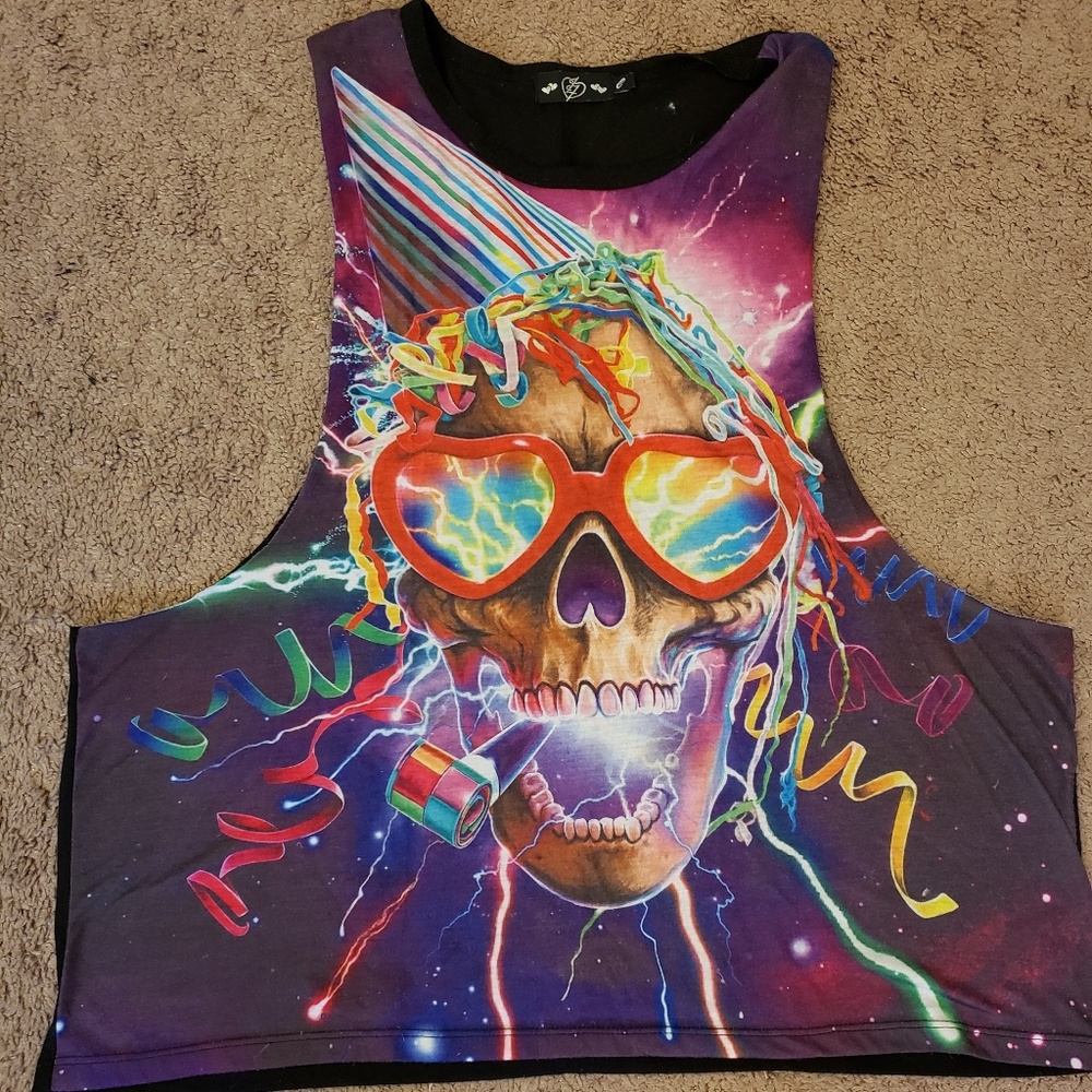 Unknown brand awesome skull muscle tank Sz L